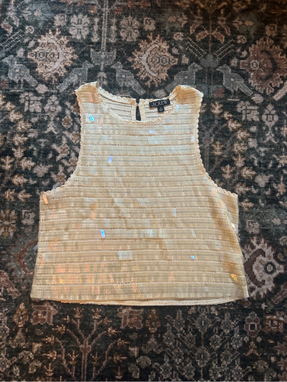 J. Crew Cream Crochet Sequin Crop Tank